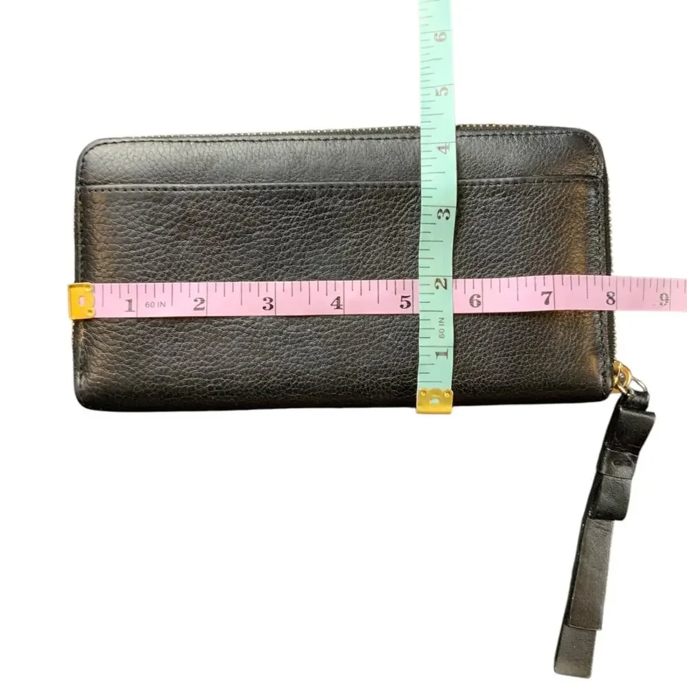 Kate Spade New York Black Leather Zip Around Wallet Continental Pebbled Leather